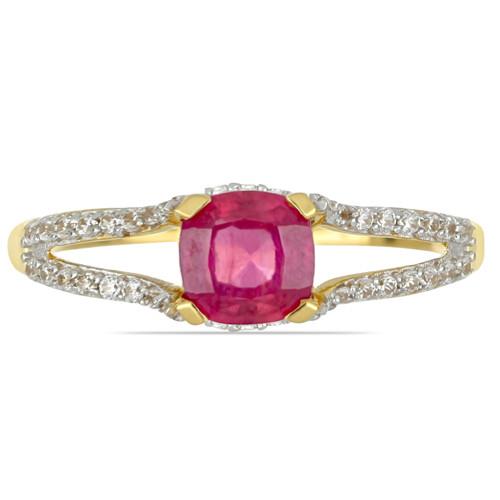 14K GOLD NATURAL GLASS FILLED RUBY GEMSTONE CLASSIC RING